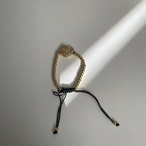 Elegant Gold Beaded Bracelet with Black Cord Mom Bracelet